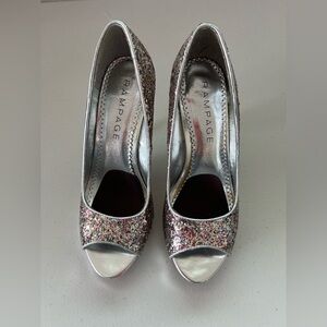Women's Glitter Peep Toe‎ Heels - Silver